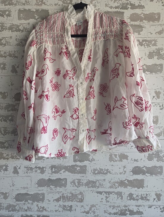 Sundance Tops - Sundance Ramie Embroidered Bird Blouse Medium White Pink Boho Cottagecore